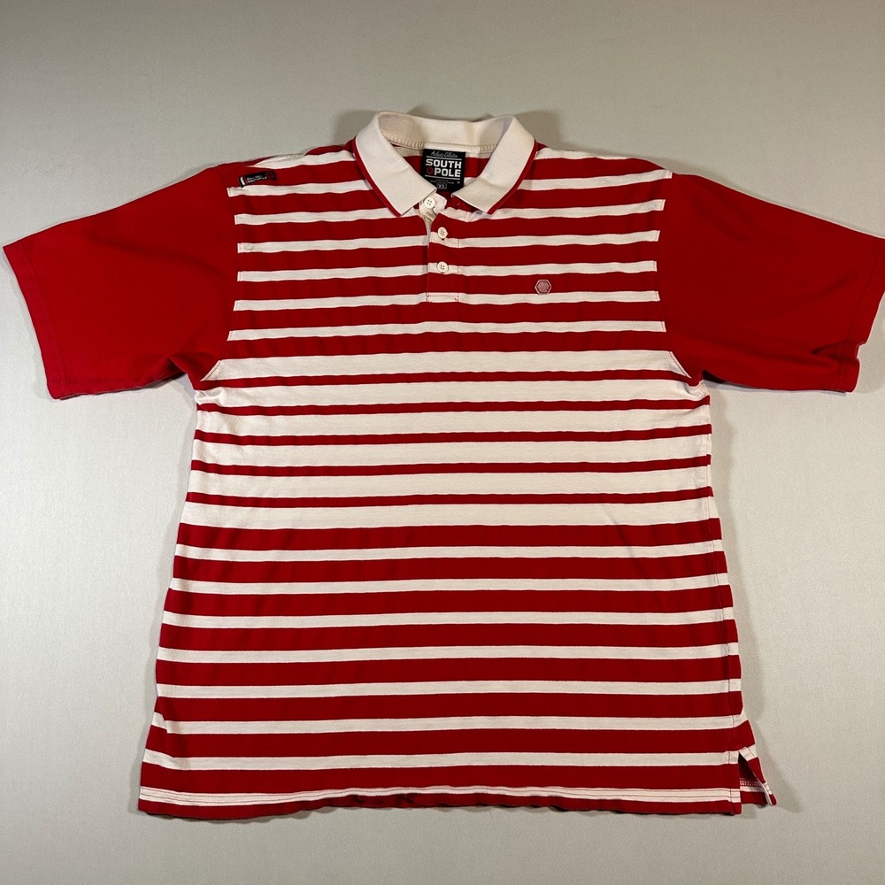Vtg Southpole Polo Shirt Mens XL Baggy Red White Striped Cotton Y2K Streetwear